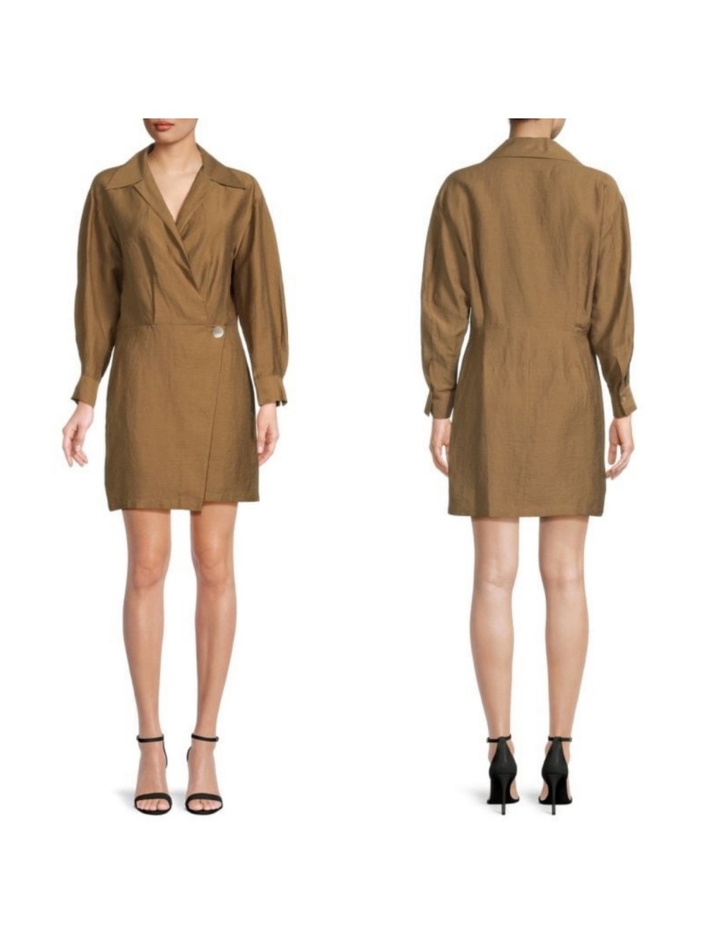Vince Olive Brown Wrap-Front Mini Dress